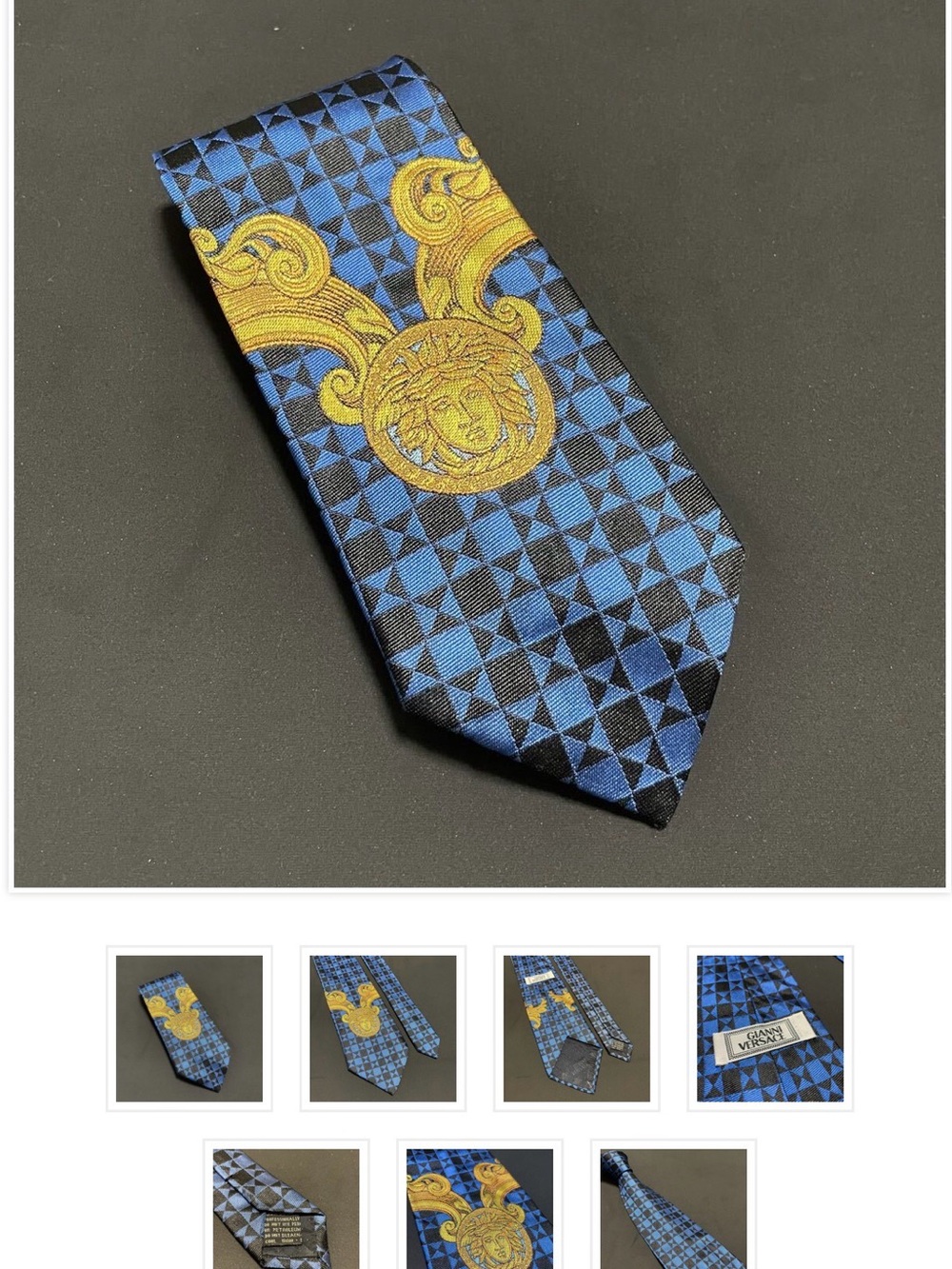 Versace Blue & Gold Barocco Medusa Pattern Silk Tie